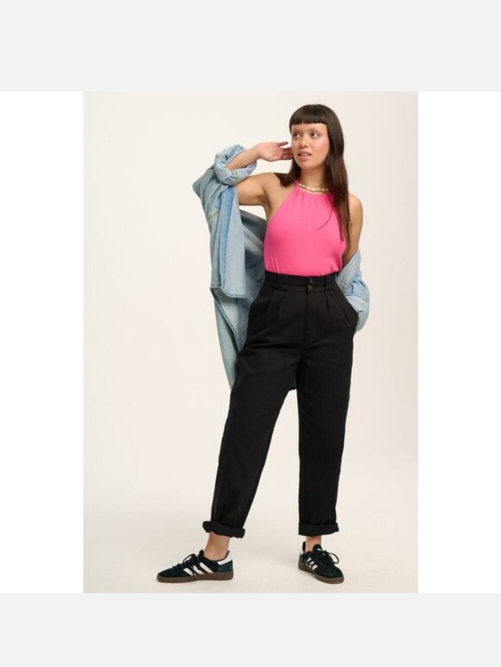 Lucy & Yak Black‎ Organic Cotton Pleated Tapered High Waist Trousers W28 L